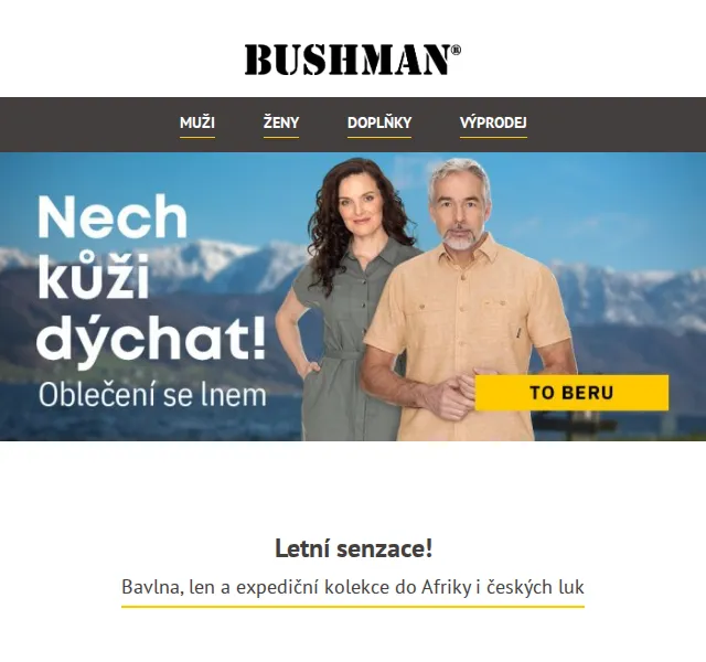 BUSHMAN: Letní móda z bavlny a lnu – červenec 2026 | Nuslet.cz