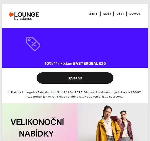 Lounge by Zalando: 10 % sleva + Napapijri, G-Star – duben 2026