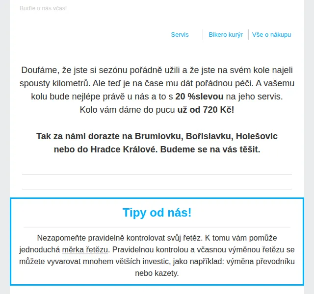 czbikero: posezónní servis s 20% slevou – červen 2026 | Nuslet.cz