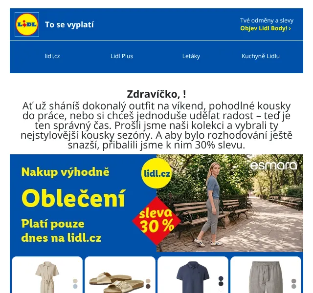 Lidl: sleva 30 % na módu a doplňky – srpen 2026 | Nuslet.cz