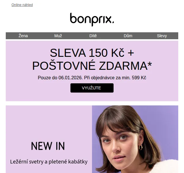 Bonprix: 150 Kč sleva + poštovné zdarma – duben 2026