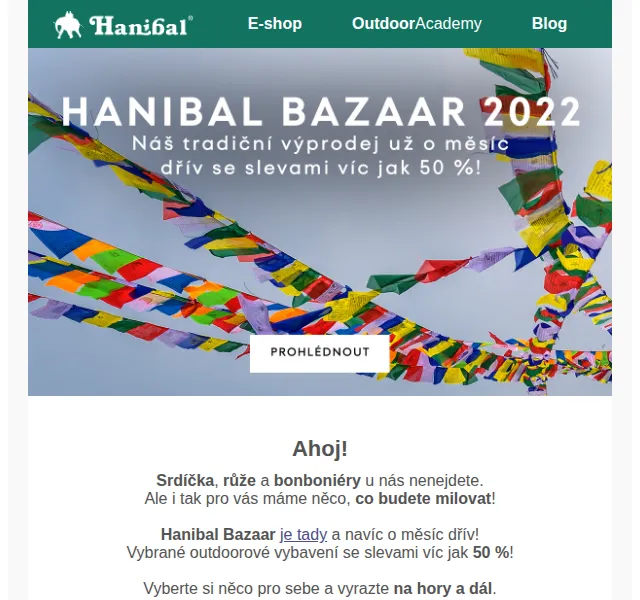 Hanibal Bazaar 2022: Slevy až 50 % na outdoor – červen 2026 | Nuslet.cz