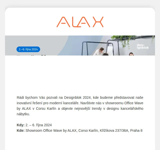 ALAX nábytek: Designblok 2024 v showroomu – červen 2026 | Nuslet.cz