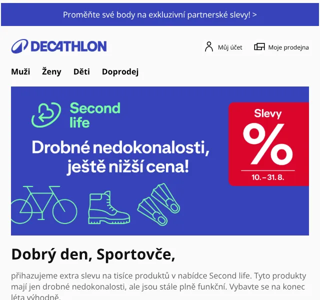 Decathlon Second Life sleva – srpen 2026 | Nuslet.cz