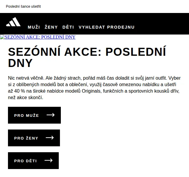 Adidas: Sezónní sleva až 40 % na boty a oblečení – červen 2026 | Nuslet.cz