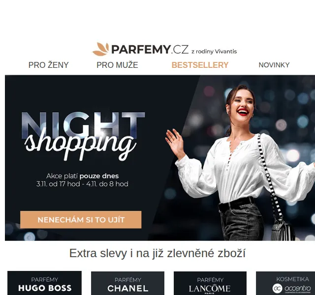 Parfemy.cz: Nightshopping -15 % extra na Hugo Boss a Chanel – červen 2026 | Nuslet.cz