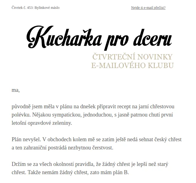 Florentýna - Kuchařka pro dceru: Návod na bylinkové máslo – červen 2026 | Nuslet.cz