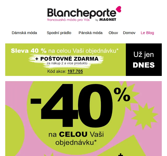 Blancheporte: Sleva 40 % a doprava zdarma – červen 2026 | Nuslet.cz
