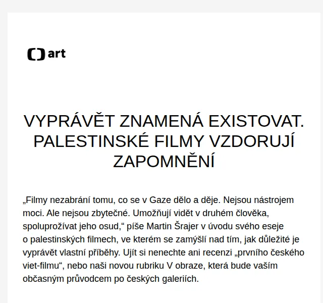 Web ČT art: Palestinské filmy, výstavy a kultura – červen 2026 | Nuslet.cz