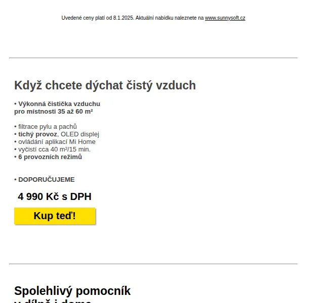 Sunnysoft: čistička vzduchu a autodiagnostika – červenec 2026 | Nuslet.cz