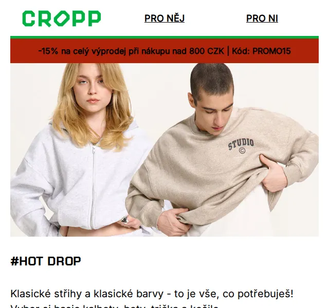 Cropp: Basic trička, šortky a mikiny -15% | Duben 2026