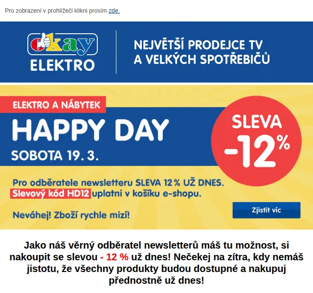 OKAY: sleva 12 % na elektro a spotřebiče – červen 2026 | Nuslet.cz