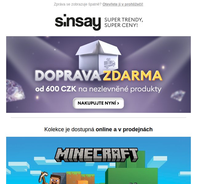 Sinsay: Minecraft, Batman, Peanuts kolekce – duben 2026