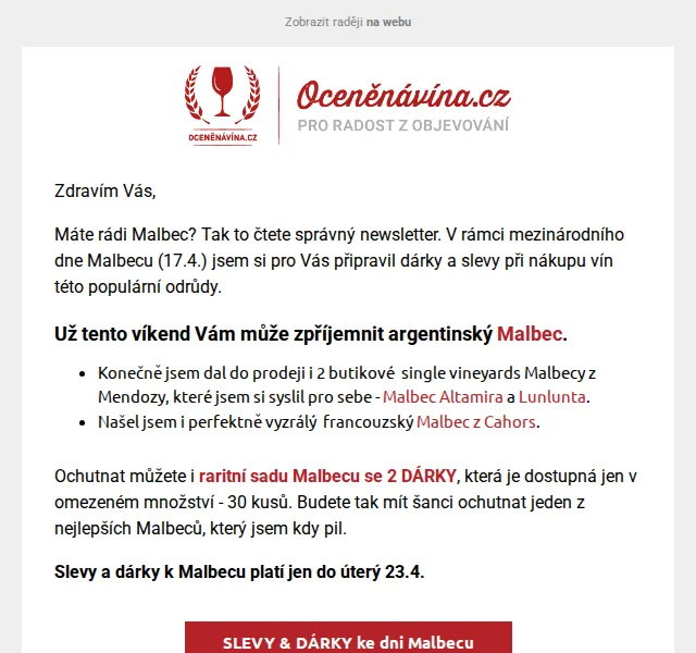 Oceněnávína.cz: Slevy a dárky k Malbec Day – červen 2026 | Nuslet.cz