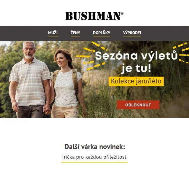 BUSHMAN: Sleva až 15 % na novou kolekci triček – červen 2026 | Nuslet.cz