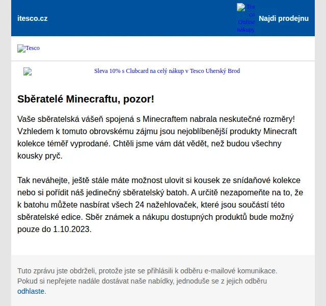 Tesco: Minecraft sběratelská edice – červen 2026 | Nuslet.cz