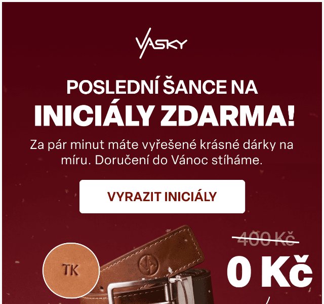 Vasky: Iniciály na doplňky zdarma – duben 2026 | Nuslet.cz