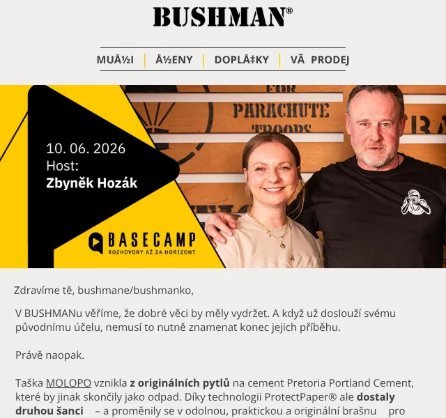 BUSHMAN: Upcyklovaná taška MOLOPO – červen 2026 | Nuslet.cz