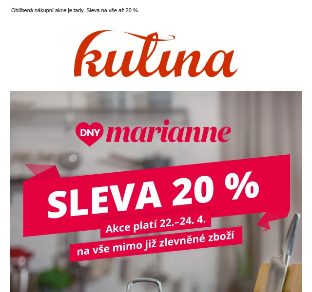 KULINA.cz: Sleva až 20 % na celý sortiment – červen 2026 | Nuslet.cz
