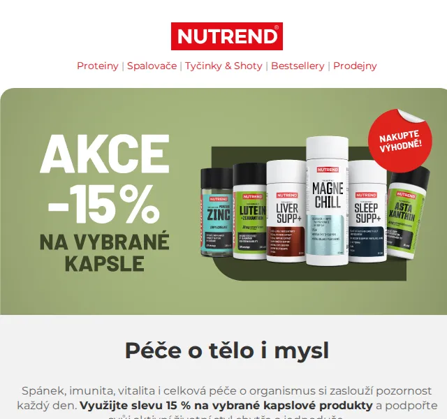 Nutrend: péče o tělo a mysl se slevou 15 % – květen 2026