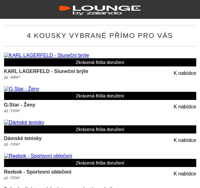 Lounge by Zalando: Karl Lagerfeld, G-Star, Reebok – až -75 % – červen 2026 | Nuslet.cz