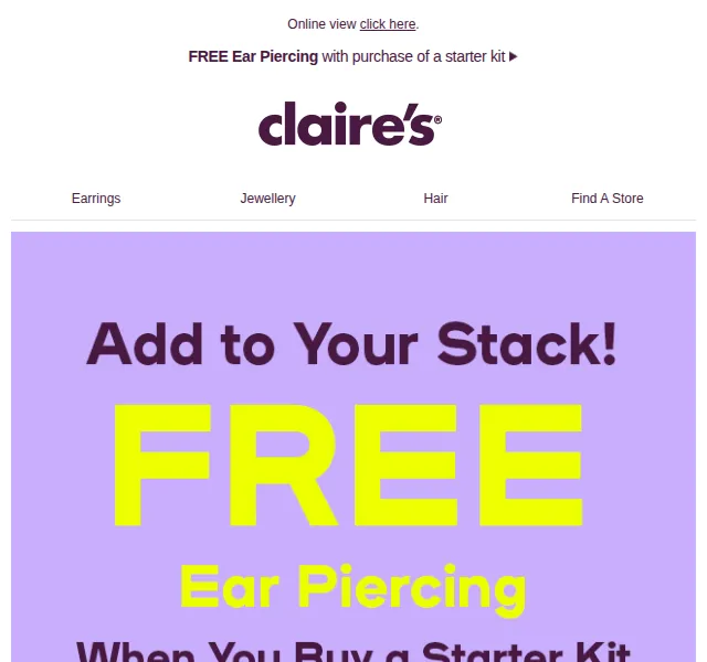 Claire's: Free ear piercing se starter setem – červen 2022 | Nuslet.cz