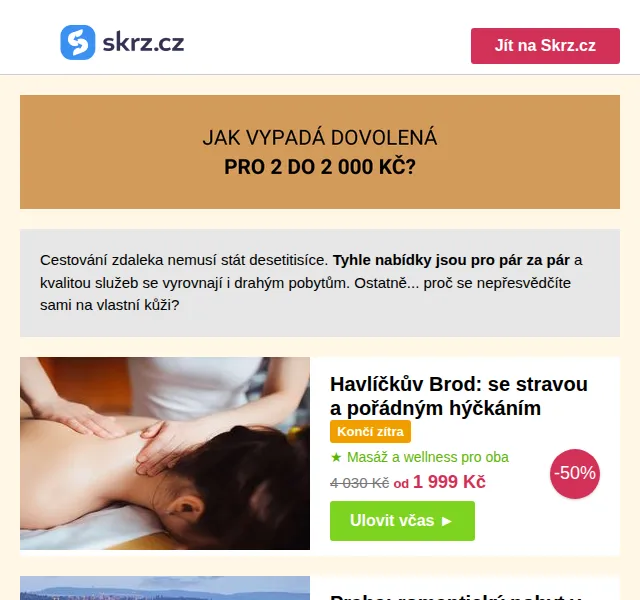 Skrz: Pobyty pro 2 do 2 000 Kč – červen 2026 | Nuslet.cz