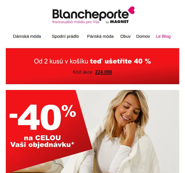 Blancheporte: -40 % na domácí pohodu a teplé oblečení – červenec 2026 | Nuslet.cz