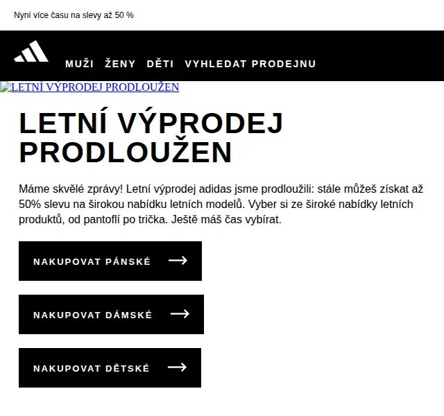 Adidas: letní výprodej prodloužen – slevy až 50 % – červen 2026 | Nuslet.cz