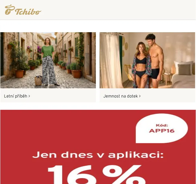 Tchibo: 16 % sleva na slevy v app + letní móda – červenec 2026