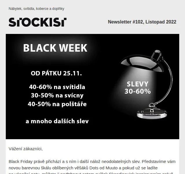 Stockist.cz: Sleva 40-60 % na svítidla – listopad 2022 | Nuslet.cz
