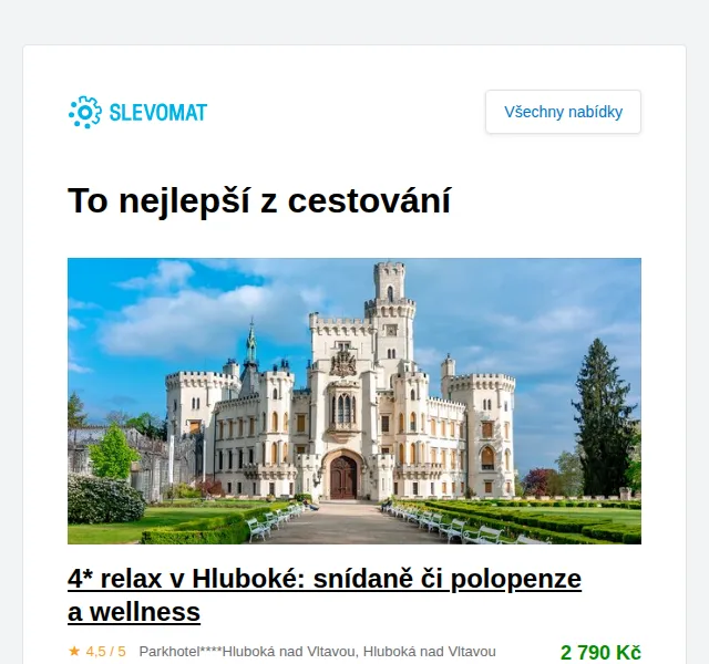 Slevomat: 4* relax v Hluboké od 2 790 Kč – červenec 2026 | Nuslet.cz