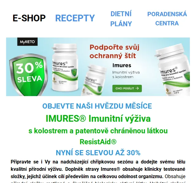 MyKETO: Imunitní výživa Imures se slevou až 30 % – červen 2026 | Nuslet.cz