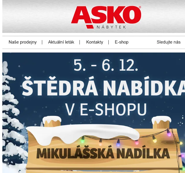 Asko Nábytek: Mikulášská sleva 20 % – červen 2026 | Nuslet.cz