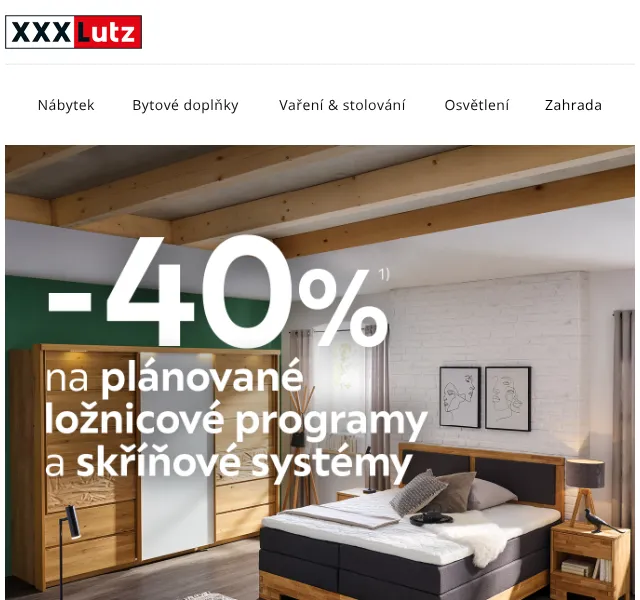 XXXLutz: -40 % na ložnice a skříně – červen 2026