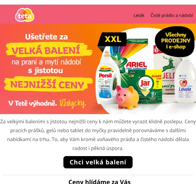 Teta drogerie: velká balení praní & mytí – srpen 2026