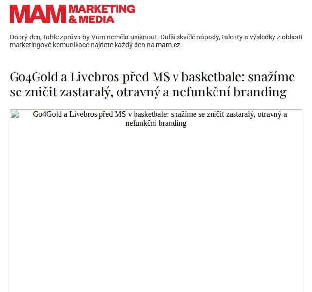 Marketing & Media: Go4Gold a Livebros před MS v basketbale – červen 2026 | Nuslet.cz