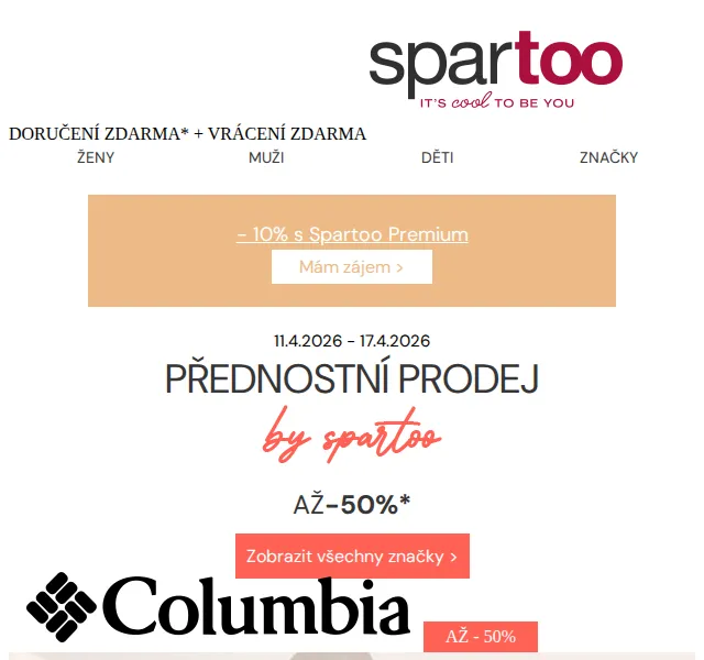 Spartoo.cz: Columbia & Dream in Green až -50% – duben 2026