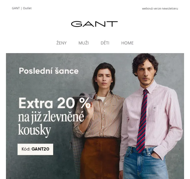 GANT: Extra -20 % na outlet – květen 2026 | Nuslet.cz