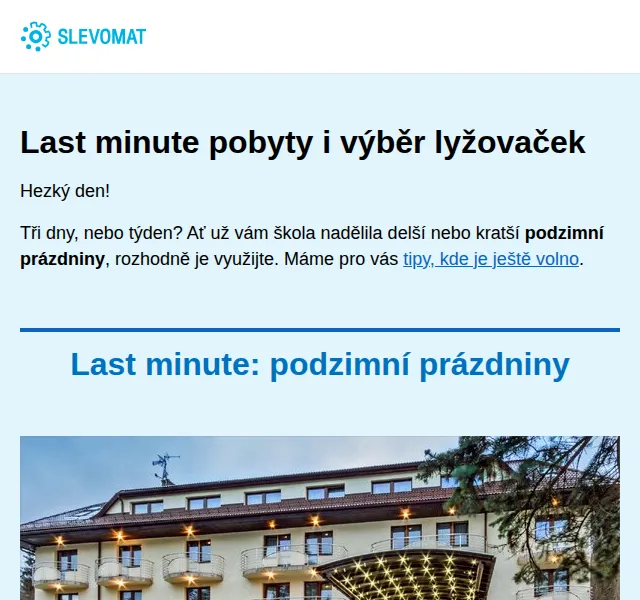 Slevomat: Last minute pobyty na podzimní prázdniny – červen 2026 | Nuslet.cz