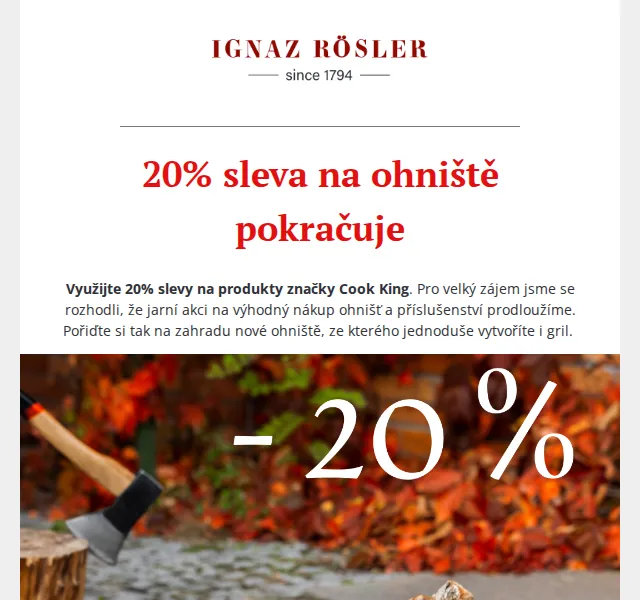 Ignazrosler.cz: 20% sleva na ohniště Cook King – červen 2026 | Nuslet.cz