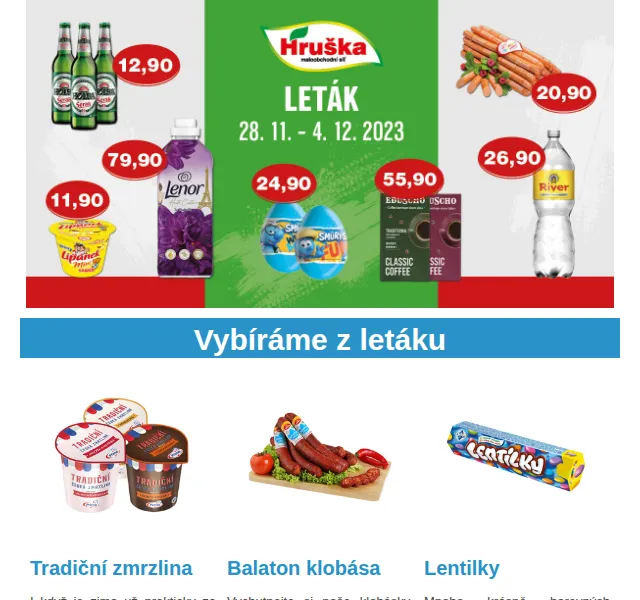 Váš HRUŠKA tým: leták s Lentilkami a Birellem od 33,90 Kč – červen 2026 | Nuslet.cz