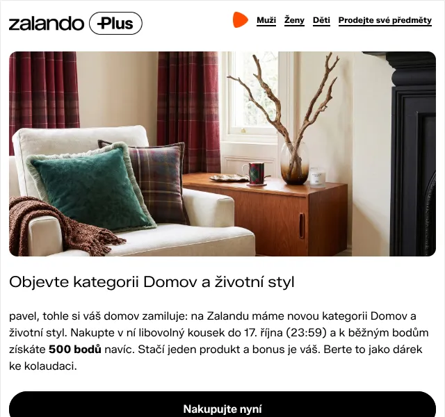 Zalando: 500 bodů Plus za nákup v nové kategorii domova