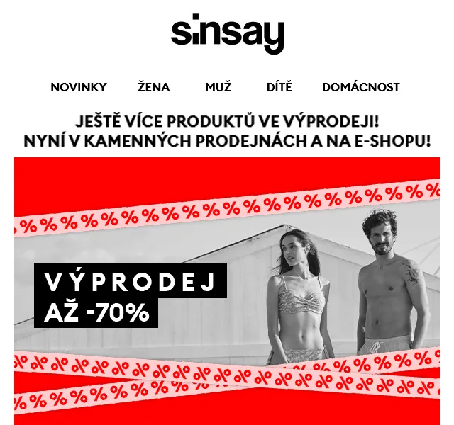 Sinsay: Doprava zdarma a výprodej až -70 % – červen 2026 | Nuslet.cz