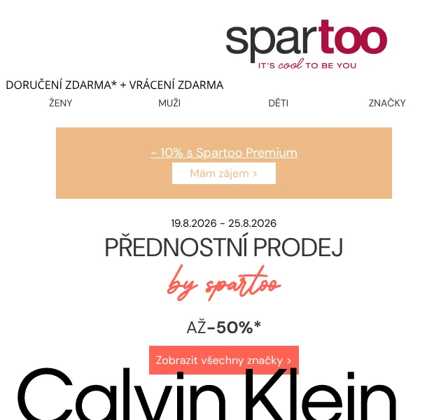 Spartoo.cz: až -50% Calvin Klein, Jack & Jones – srpen
