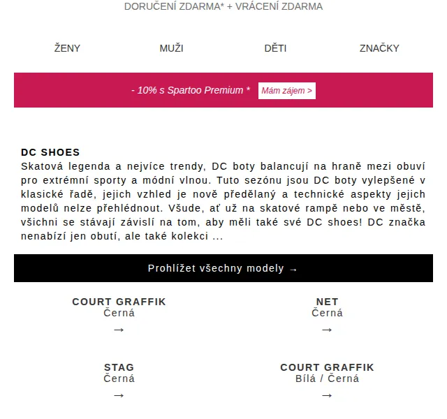 Spartoo.cz: Doručení zdarma na DC Shoes, HUGO, The North Face – červen 2026 | Nuslet.cz