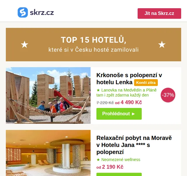 Skrz: wellness pobyty v ČR – hotel Lenka, Jana, Excelsior – červen 2026 | Nuslet.cz