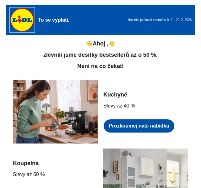 Lidl: Slevy až 50 % na domácnost a nářadí – únor 2026