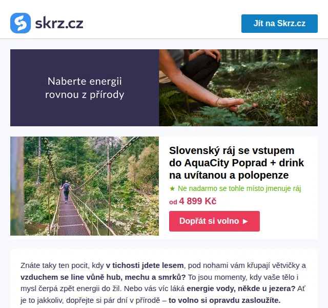 Skrz: Pobyty v přírodě od 1 790 Kč – červen 2026 | Nuslet.cz