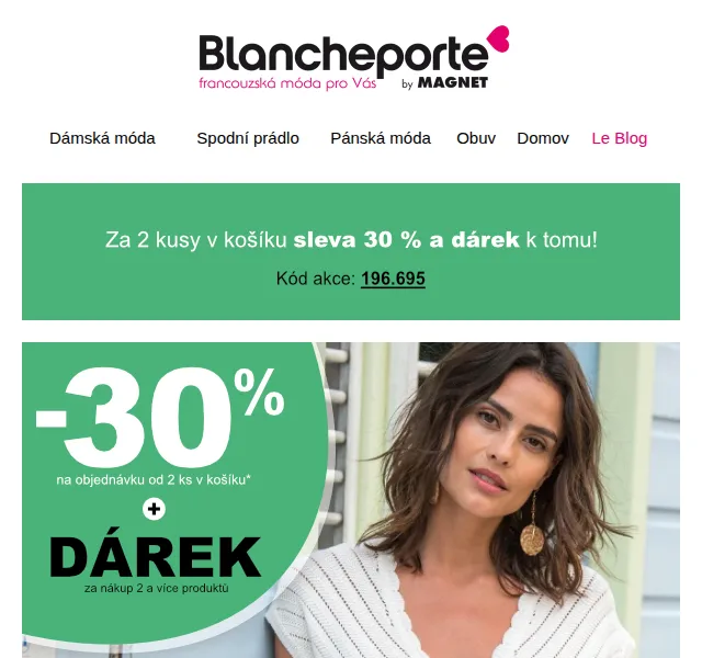 Blancheporte: –30 % na bílé kousky a dárek – červen 2026 | Nuslet.cz